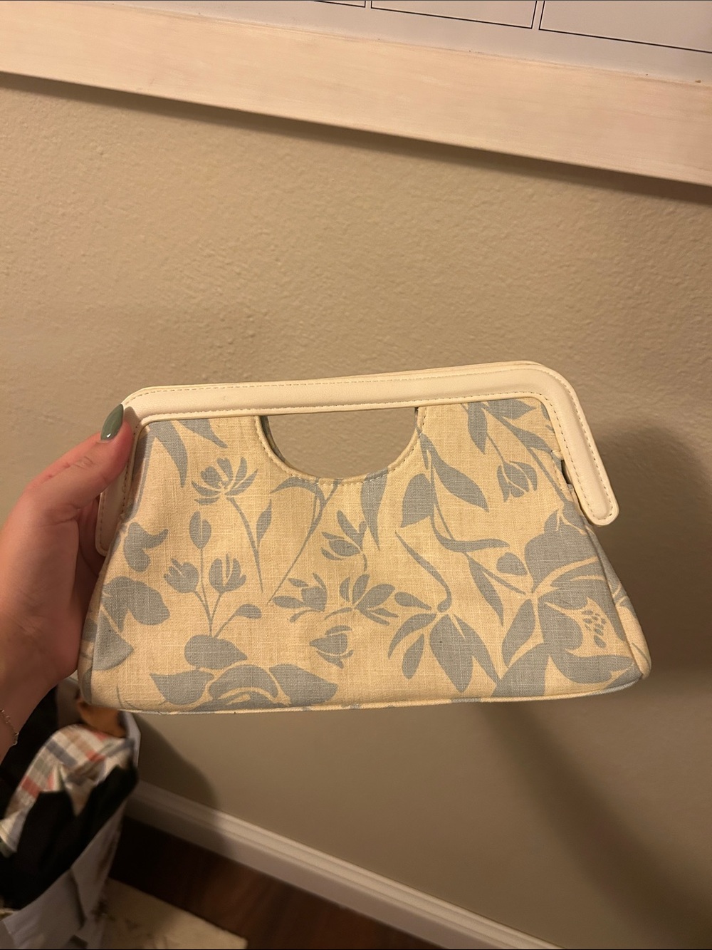 a new day Cream Canvas Floral Clutch with Light Blue Print